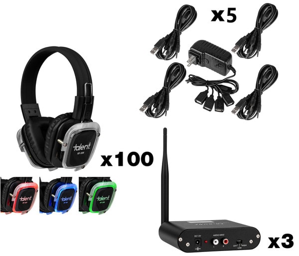 100 Headphones, 3 Transmitters bundle image